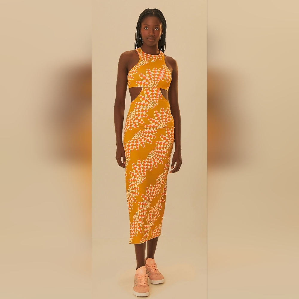 Adidas/Farm RioTriangular Pattern Sports Dress in Orange and White